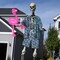 3 Pcs Hawaiian 12 ft Giant Skeleton Costume Accessories Set Includes Tropical Print Vest Shirt Shorts and Inflatable Flamingo